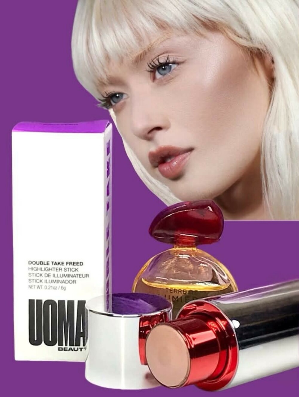 UOMA Beauty Double Take Freed Highlighter in White Pearl (Pearly Pink) 6g *BNIB